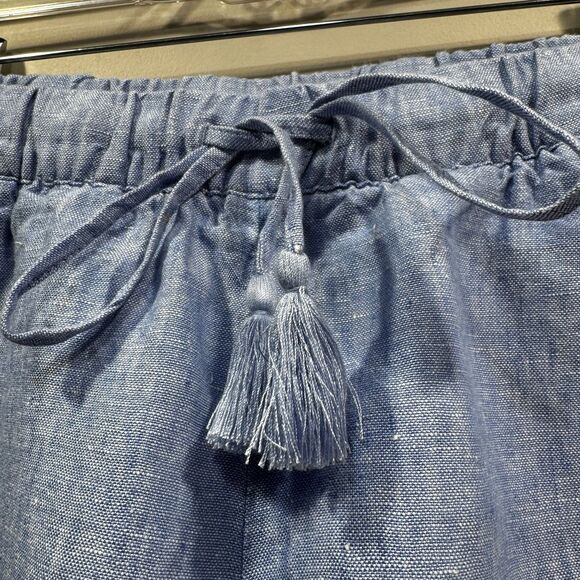 TALBOTS Size XS 100% Linen Chambray Blue Elastic Drawstring Waist Pockets - Picture 8 of 15